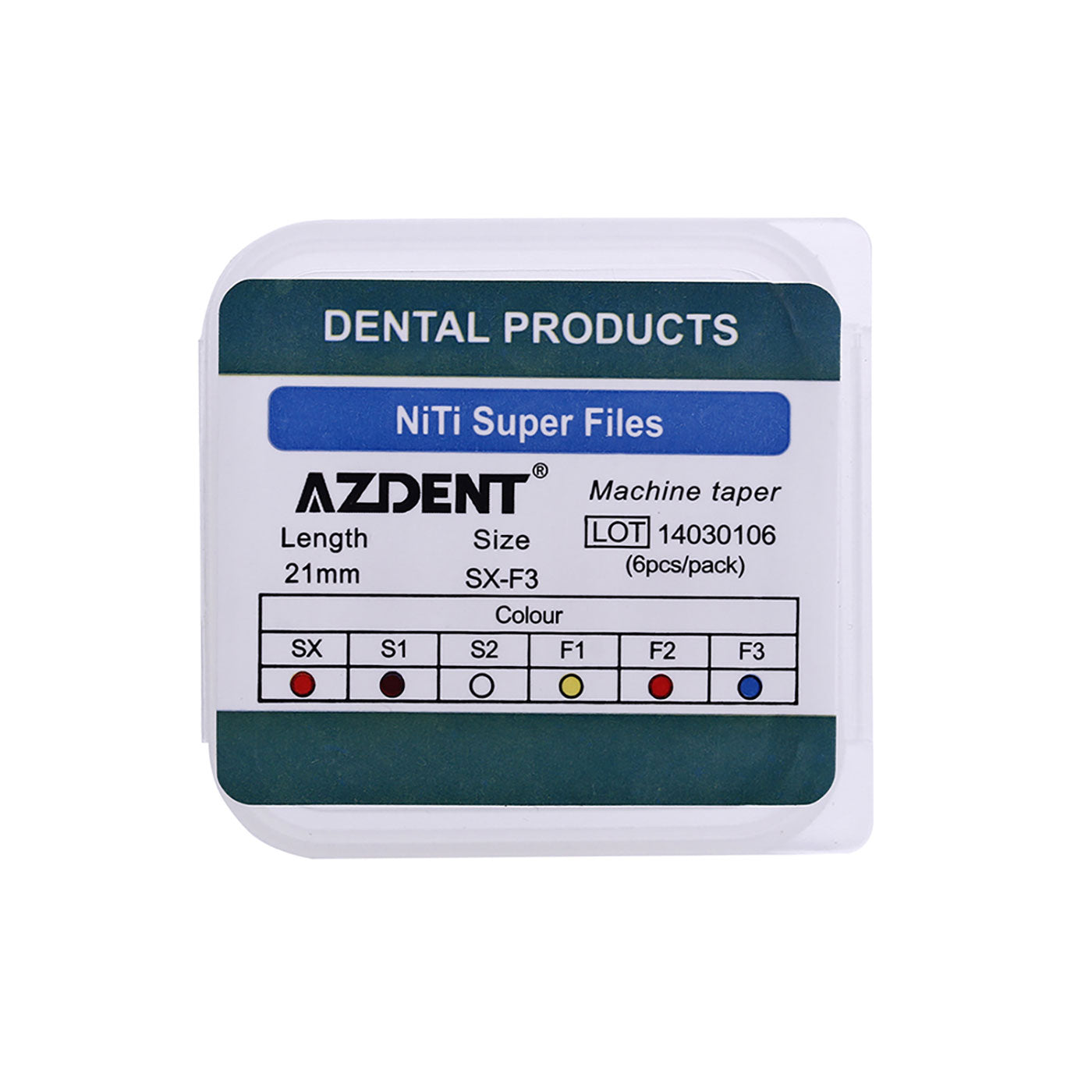 AZDENT Dental NiTi Protaper Rotary Engine Files 21mm Assorted SX-F3 6pcs/Pk-azdentall.com