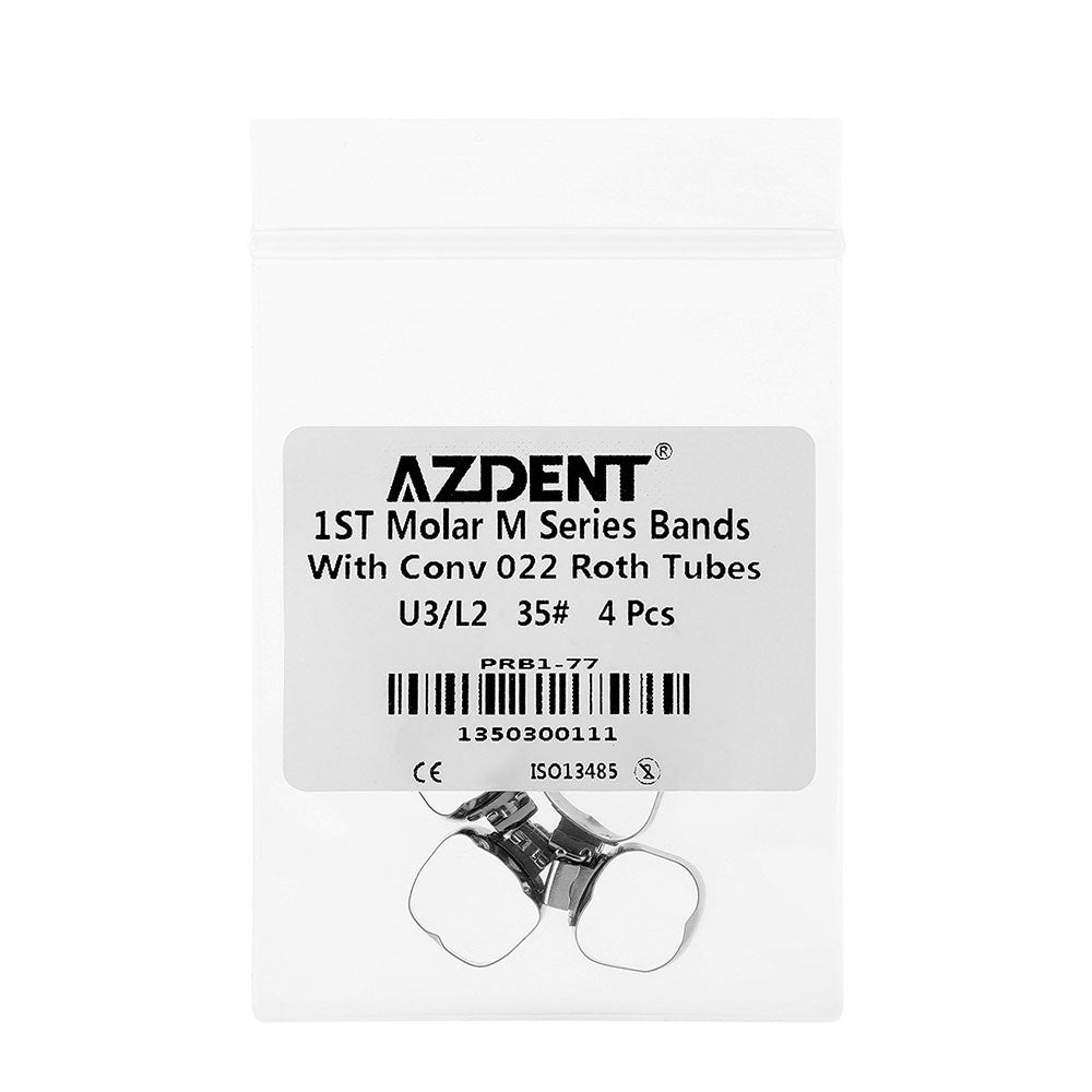 AZDENT Dental Orthodontic Buccal Tube Band 1st 35# Roth .022 U3/L2 4pcs/Kit - azdentall.com