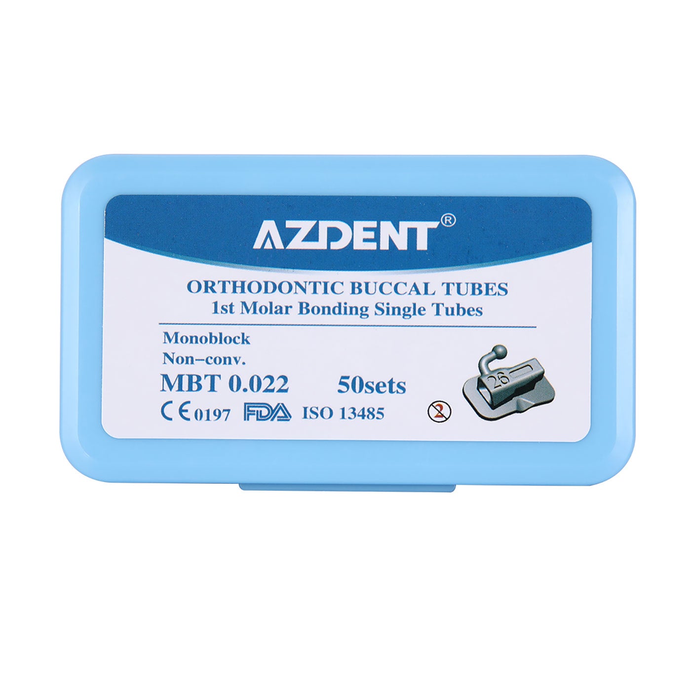 AZDENT Dental Orthodontic Buccal Tube 1st Molar Bondable MIM Monoblock Non-Convertible MBT 0.022 50Sets/Box - azdentall.com