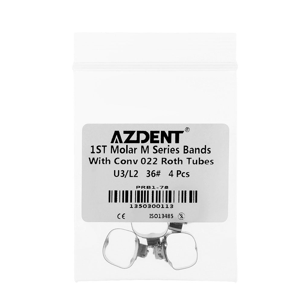 AZDENT Dental Orthodontic Buccal Tube Band 1st 36# Roth .022 U3/L2 4pcs/Kit - azdentall.com