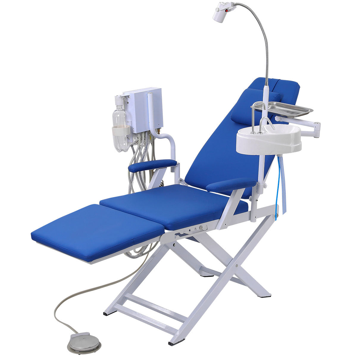 Dental Portable Mobile Folding Chair Rechargeable LED Light with Turbine Blue 4 Holes