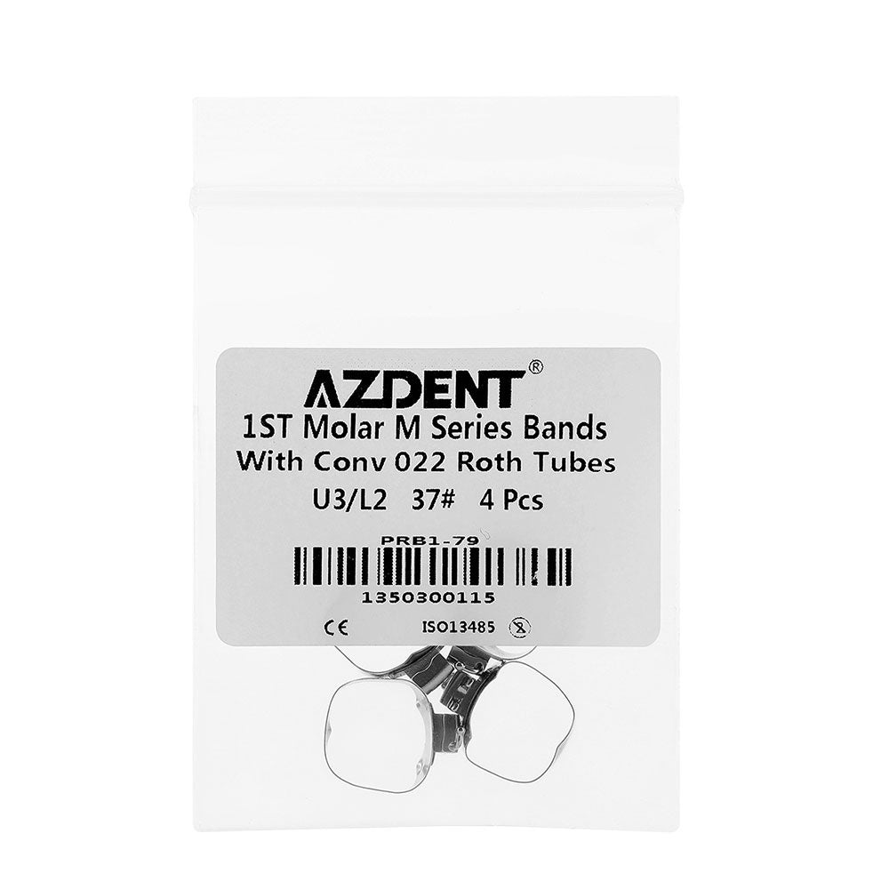 AZDENT Dental Orthodontic Buccal Tube Band 1st 37# Roth .022 U3/L2 4pcs/Kit - azdentall.com