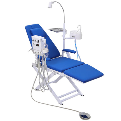 Dental Portable Mobile Folding Chair Rechargeable LED Light with Turbine Blue 4 Holes