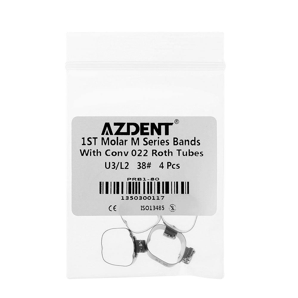 AZDENT Dental Orthodontic Buccal Tube Band 1st 38# Roth .022 U3/L2 4pcs/Kit - azdentall.com
