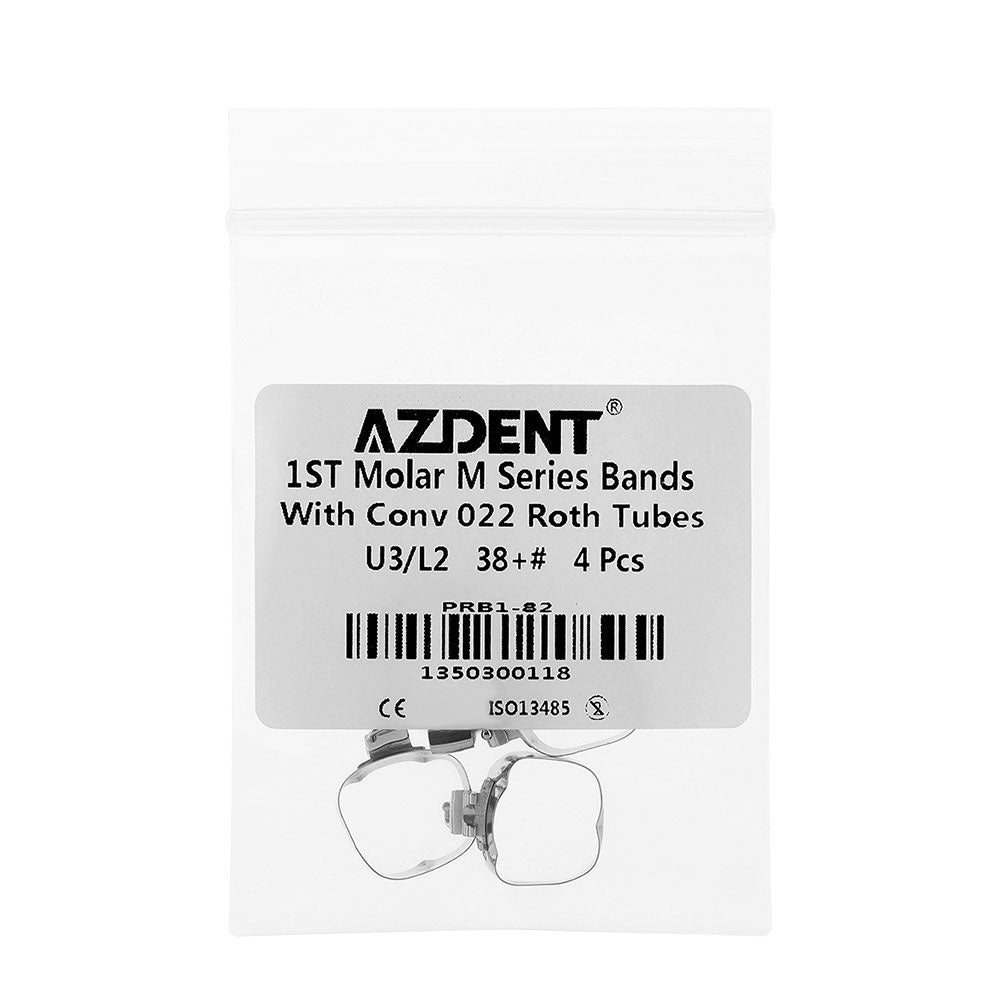 AZDENT Dental Orthodontic Buccal Tube Band 1st 38+# Roth .022 U3/L2 4pcs/Kit - azdentall.com