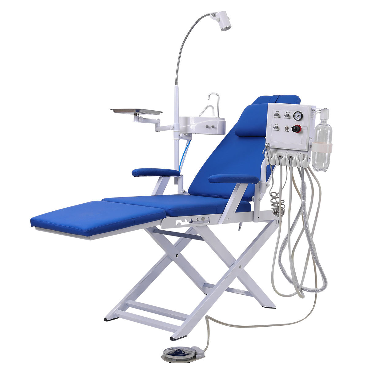 Dental Portable Mobile Folding Chair Rechargeable LED Light with Turbine Blue 4 Holes