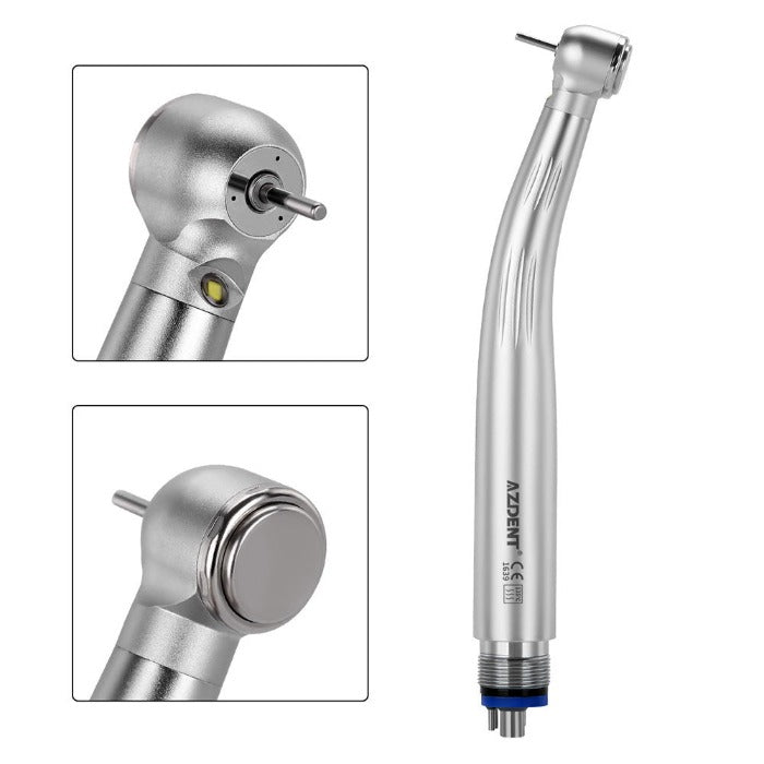 AZDENT LED High Speed Handpiece, 2/4 Hole,Torque Head, Push Button, E-generator, Triple Water Spray, Ceramic Bearings - azdentall.com