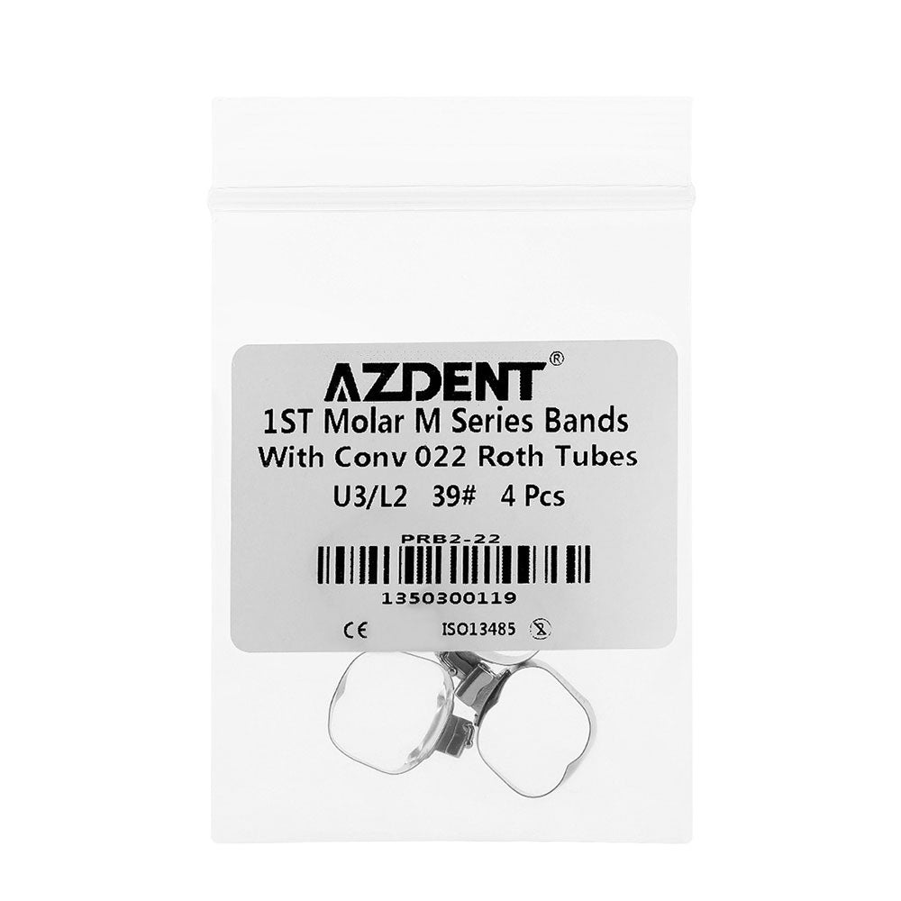 AZDENT Dental Orthodontic Buccal Tube Band 1st 39# Roth .022 U3/L2 4pcs/Kit - azdentall.com