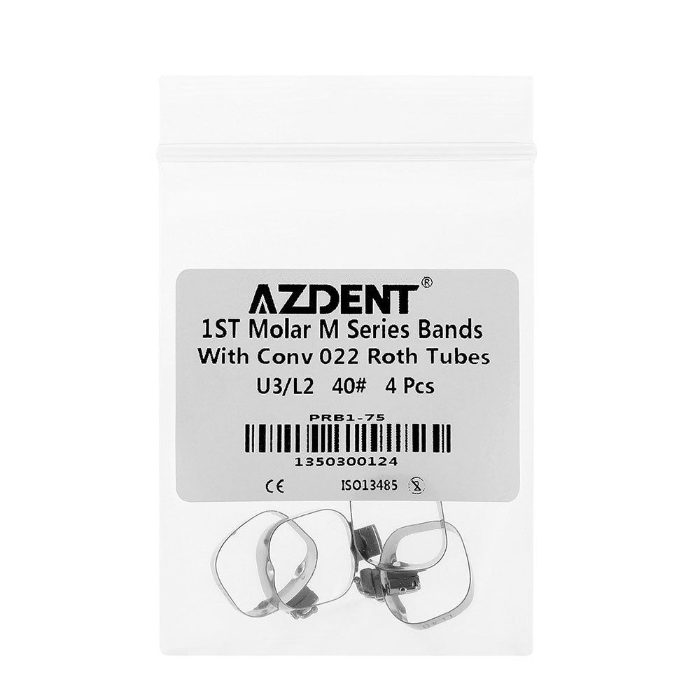 AZDENT Dental Orthodontic Buccal Tube Band 1st 40# Roth .022 U3/L2 4pcs/Kit - azdentall.com