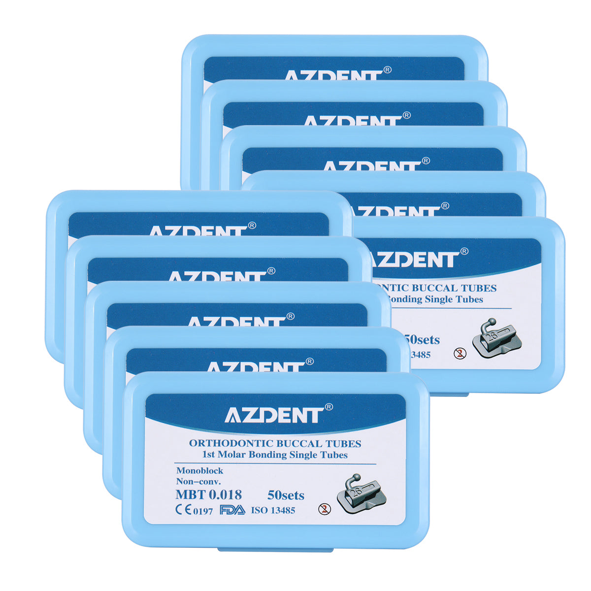 10 Boxes AZDENT Dental Orthodontic Buccal Tube 1st Molar Monoblock Non-Convertible MBT 0.018 50Sets/Box - azdentall.com