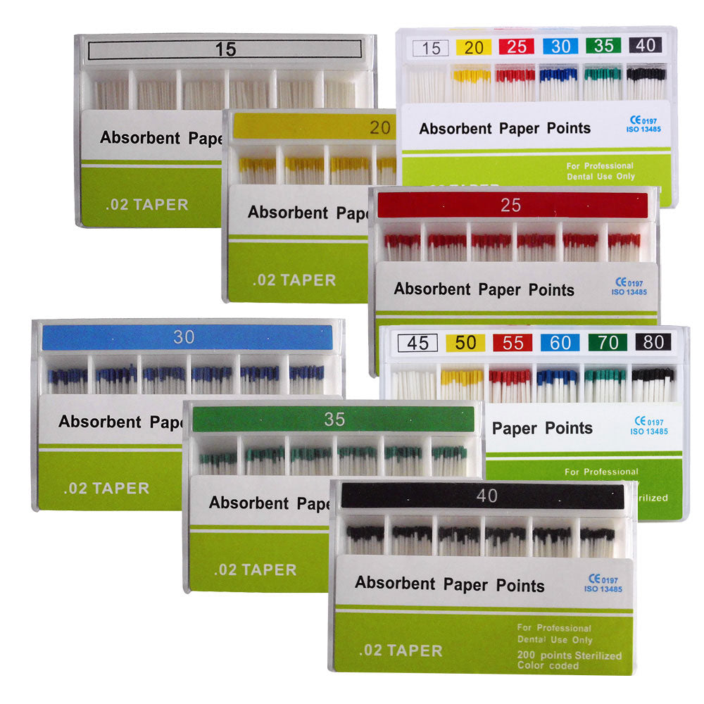 Absorbent Paper Points #15-80 Taper Size 0.02 Color Coded 8 Models 200/Box-azdentall.com