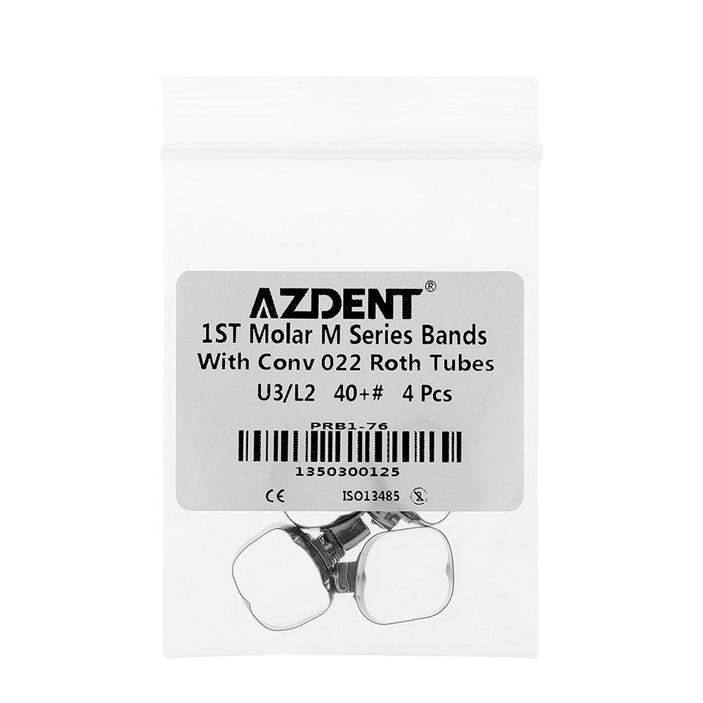 AZDENT Dental Orthodontic Buccal Tube Band 1st 40+# Roth .022 U3/L2 4pcs/Kit - azdentall.com