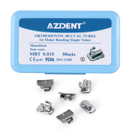 AZDENT Dental Orthodontic Buccal Tube 1st Molar Monoblock Non-Convertible MBT 0.018 50Sets/Box - azdentall.com