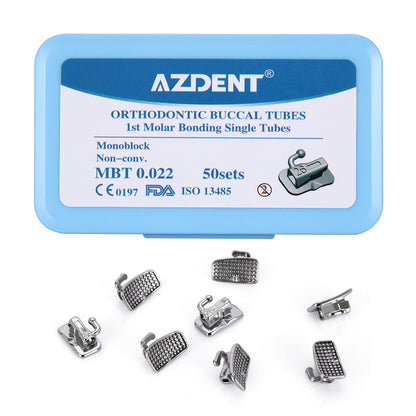 AZDENT Dental Orthodontic Buccal Tube 1st Molar Bondable MIM Monoblock Non-Convertible MBT 0.022 50Sets/Box - azdentall.com