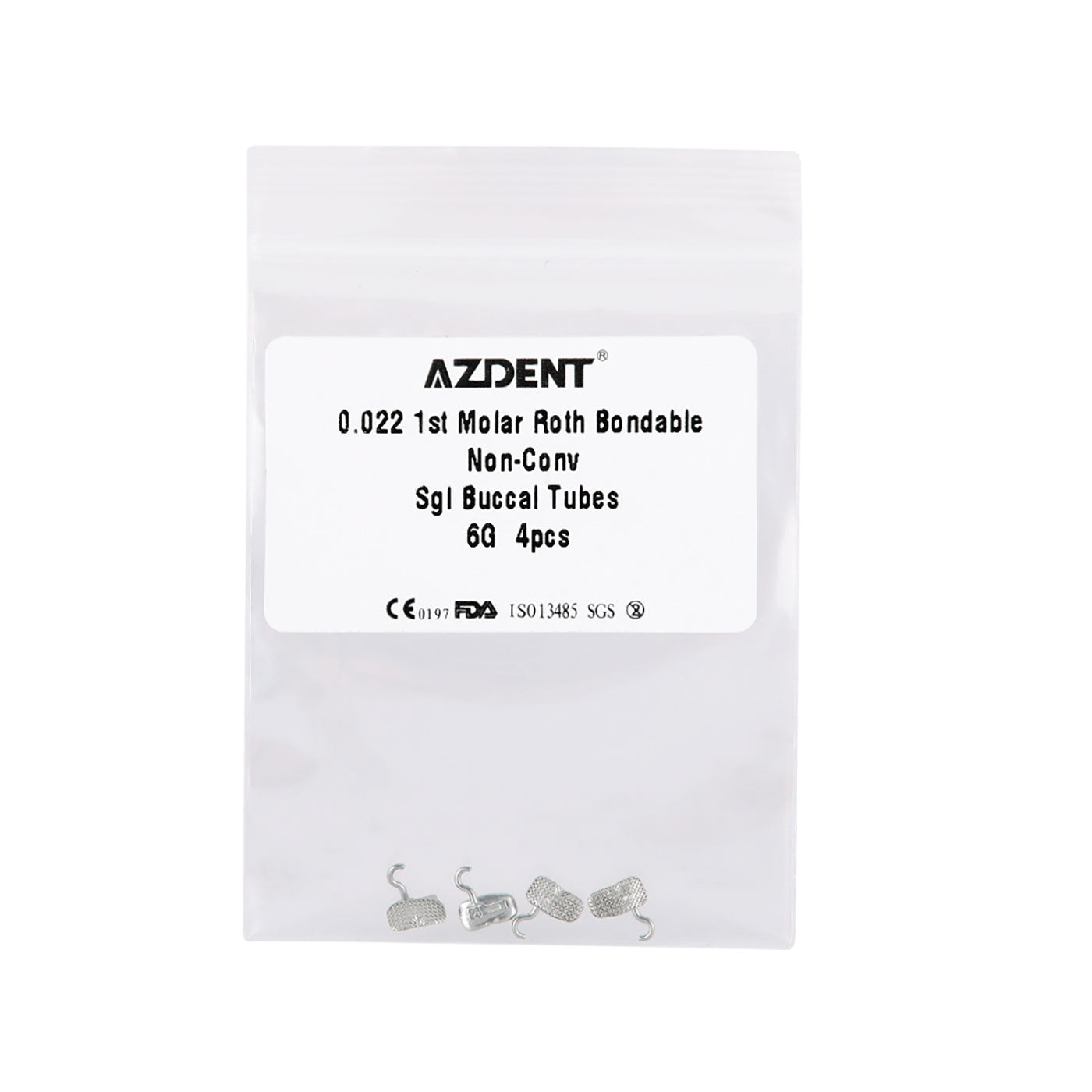 AZDENT Dental Orthodontic 1st Molar Bondable Tube with Sliding Crimpable Hook Roth 0.022 4pcs/Bag - azdentall.com