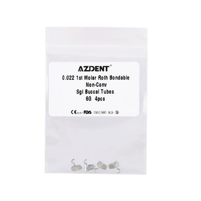 AZDENT Dental Orthodontic 1st Molar Bondable Tube with Sliding Crimpable Hook Roth 0.022 4pcs/Bag - azdentall.com