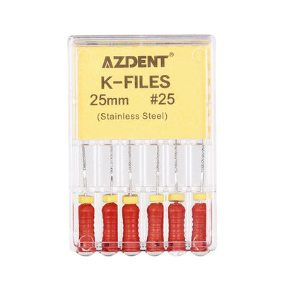 AZDENT Dental Hand K-Files Stainless Steel 25mm #15-80 6p/Pk 9 Color-azdentall.com