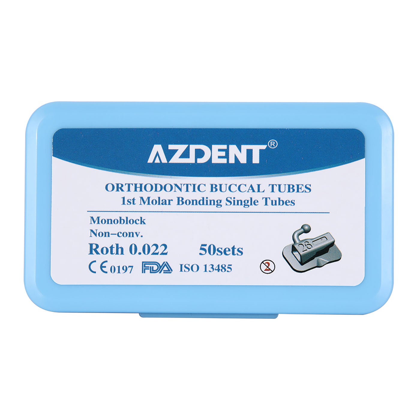 AZDENT Dental Orthodontic Buccal Tube 1st Molar Bondable Monoblock Non-Convertible Roth 0.022 50Sets/Box - azdentall.com