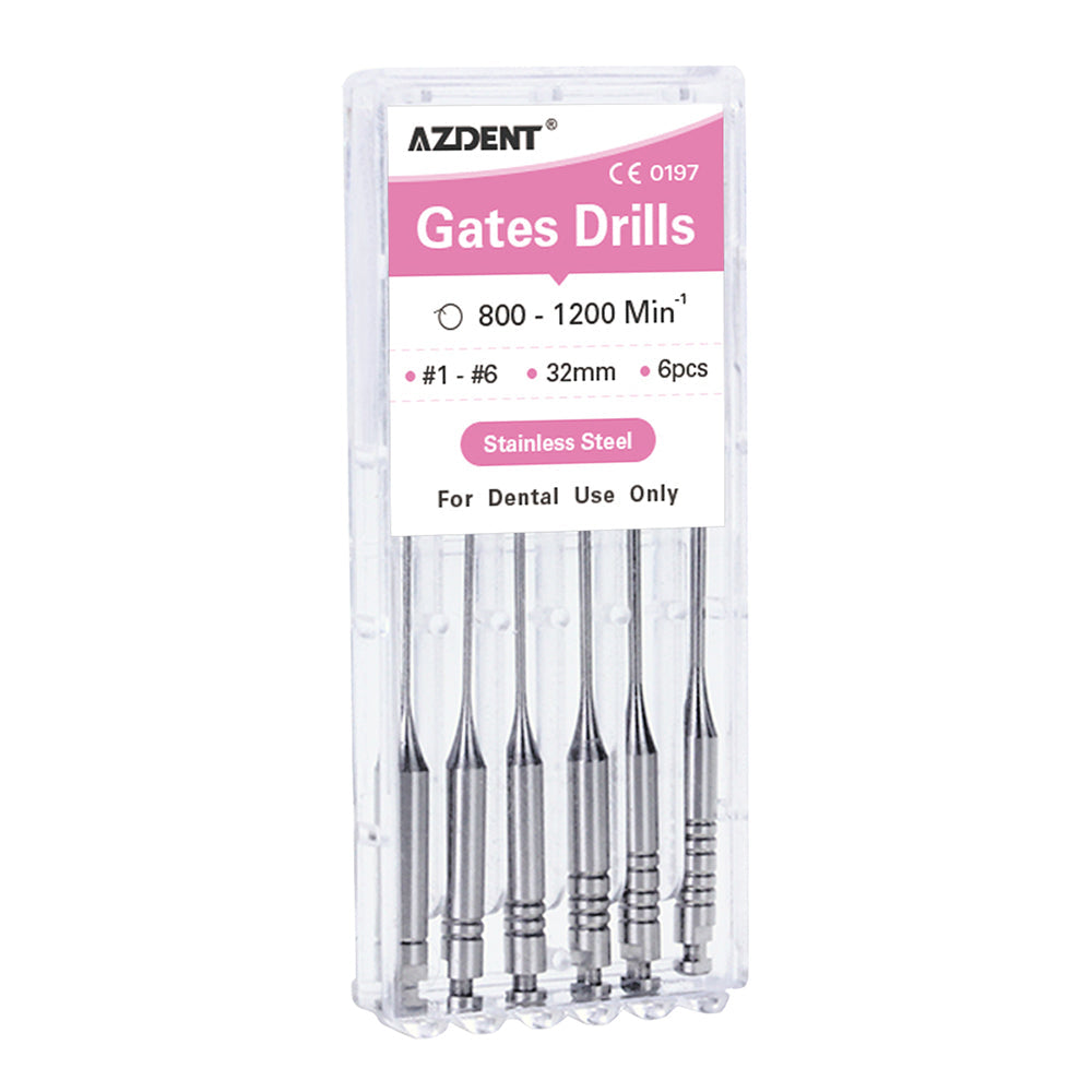 AZDENT Dental Engine Files Staniless Steel Gates Drill 32mm #1-6 6pcs/Box-azdentall.com