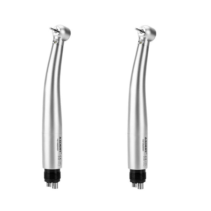 2pcs AZDENT Dental High Speed Handpiece, LED, Torque Head, Push Button, E-generator, 2/4 Hole, Triple Water Spray. - azdentall.com