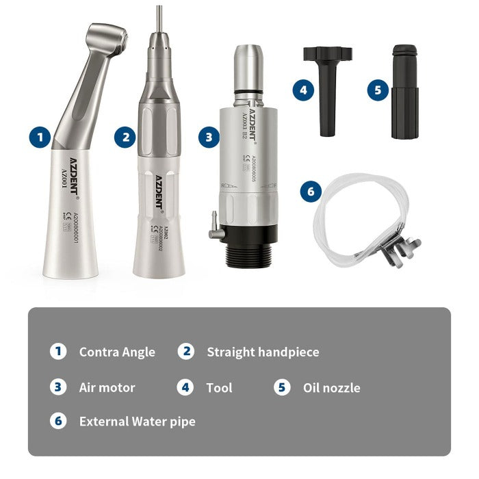 AZDENT Low Speed Handpiece & Air Motor Set With External Water Spray 2/4 Hole - azdentall.com