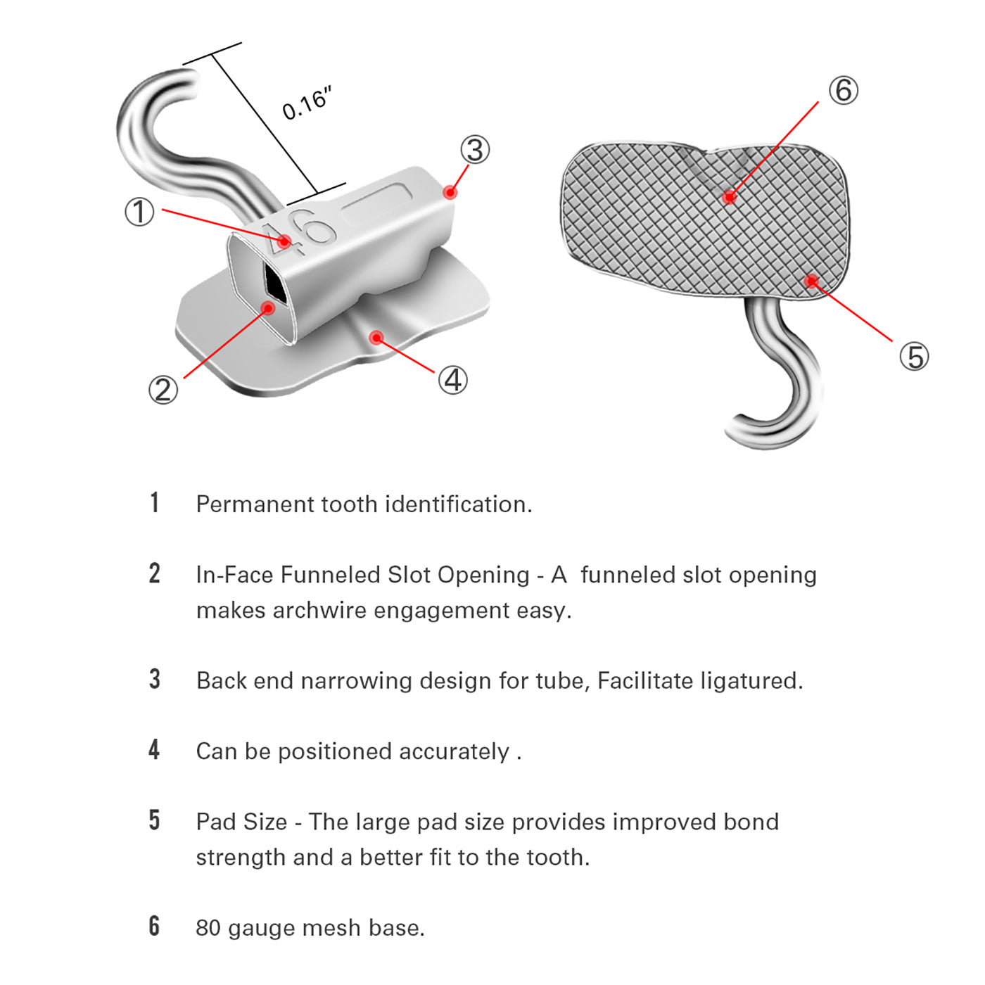 AZDENT Dental Orthodontic 1st Molar Bondable Tube with Sliding Crimpable Hook Roth 0.022 4pcs/Bag - azdentall.com