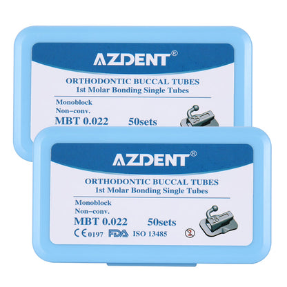 2 Boxes AZDENT Dental Orthodontic Buccal Tube 1st Molar Bondable MIM Monoblock Non-Convertible MBT 0.022 50Sets/Box - azdentall.com