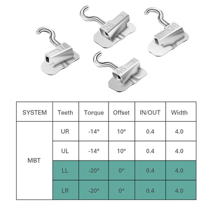 AZDENT Dental Orthodontic 1st Molar Bondable Tube with Sliding Crimpable Hook MBT 0.022 4pcs/Bag - azdentall.com