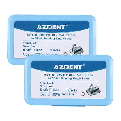 2 Boxes AZDENT Dental Orthodontic Buccal Tube 1st Molar Bondable Monoblock Non-Convertible Roth 0.022 50Sets/Box - azdentall.com