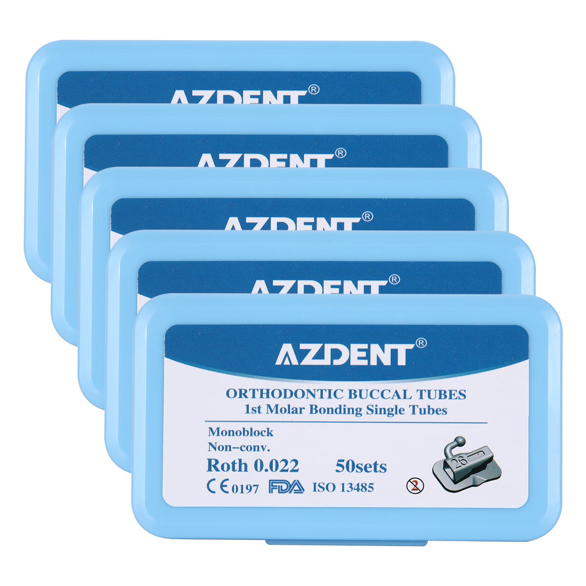 5 Boxes AZDENT Dental Orthodontic Buccal Tube 1st Molar Bondable Monoblock Non-Convertible Roth 0.022 50Sets/Box - azdentall.com