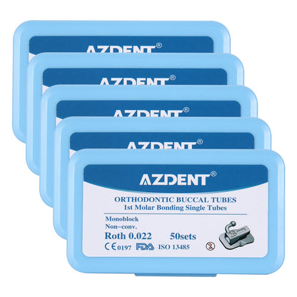 5 Boxes AZDENT Dental Orthodontic Buccal Tube 1st Molar Bondable Monoblock Non-Convertible Roth 0.022 50Sets/Box - azdentall.com