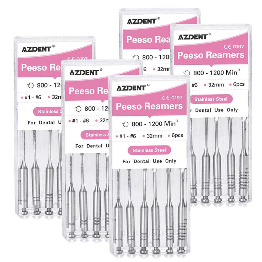 AZDENT Dental Engine Files Staniless Steel Peeso Reamers 32mm #1-6 6pcs/Box-azdentall.com