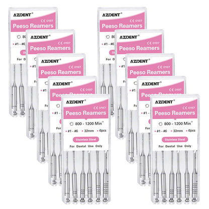 AZDENT Dental Engine Files Staniless Steel Peeso Reamers 32mm #1-6 6pcs/Box-azdentall.com