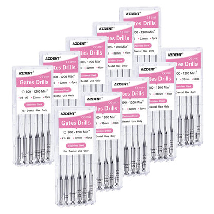 AZDENT Dental Engine Files Staniless Steel Gates Drill 32mm #1-6 6pcs/Box