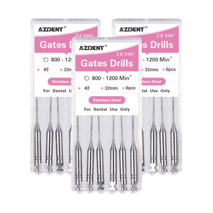 AZDENT Dental Engine Files Staniless Steel Gates Drill 32mm #2 6pcs/Box-azdentall.com