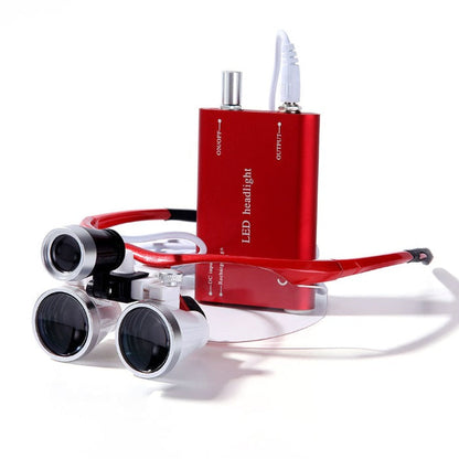 Dental Loupe 3.5X Magnification Surgical Binocular Magnifier With 3W LED Headlight, Red Color