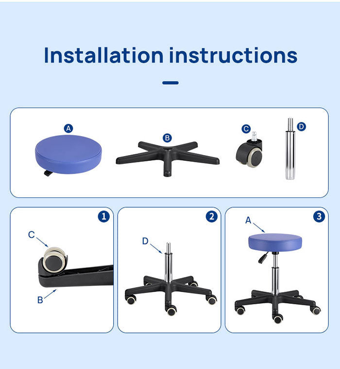 Dental Mobile Stool Soft Adjustable Height Hydraulic Stool 360-Degree Fully Swivel - azdentall.com