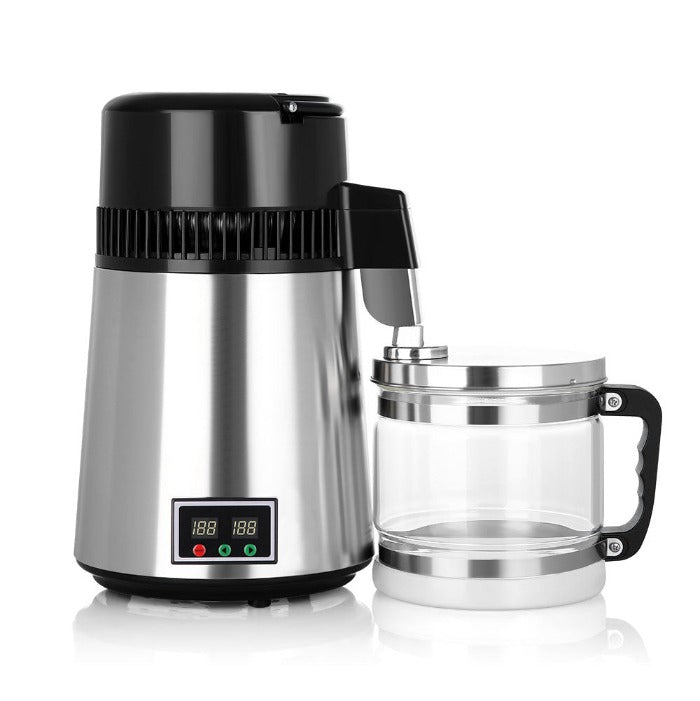 Water Distiller Stainless Steel Glass Bucket Double Screen Button with Adjustable Temperature 4L - azdentall.com