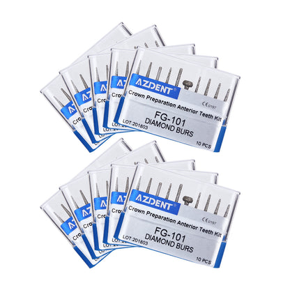 AZDENT Dental Diamond Burs FG-101 For Crown Preparation Anterior Teeth Kit 10pcs/Kit-azdentall.com