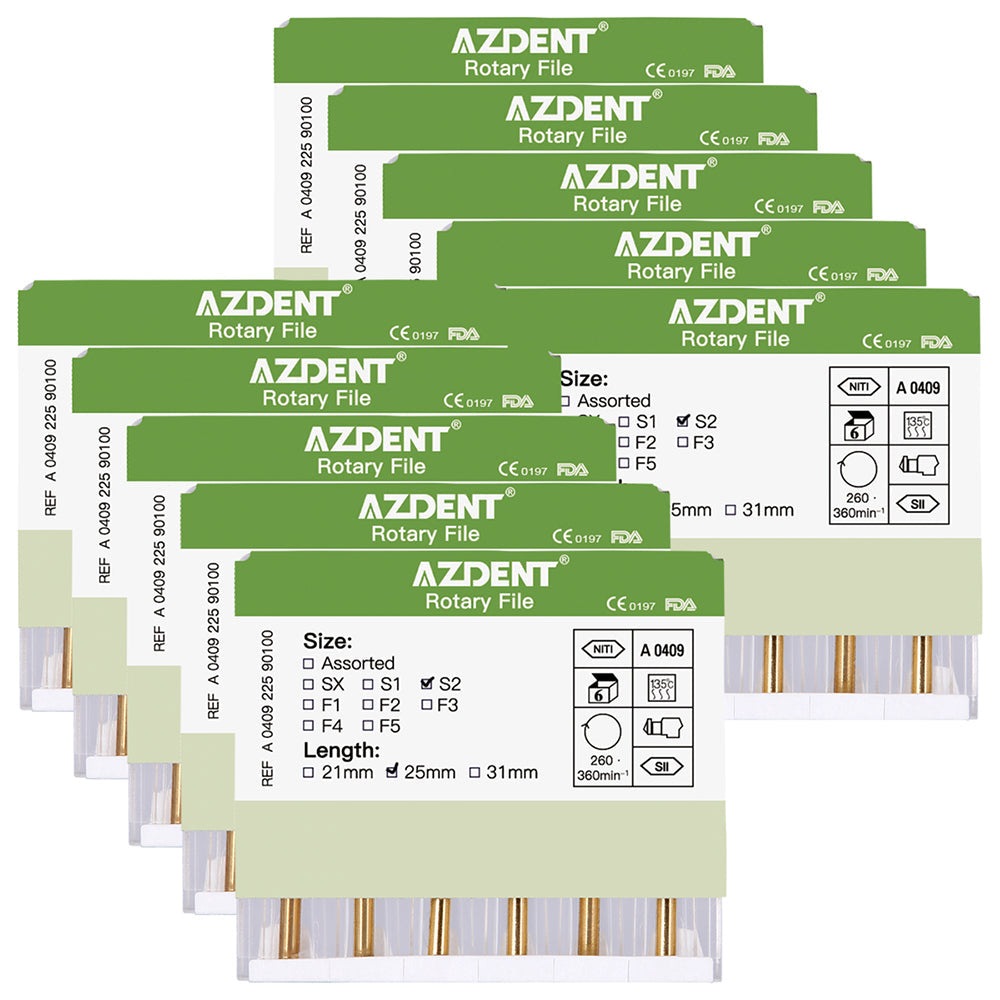 AZDENT Dental NITI Rotary Engine Files Heat Activated 25mm S2 6pcs/Pk-azdentall.com