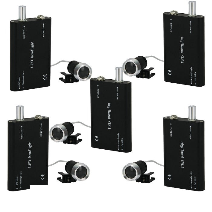 5pcs Dental LED Head Light Rechargeable for Denal Surgery Loupes 3W Power Black Color