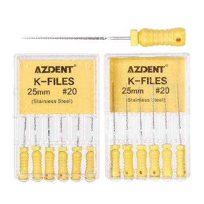 AZDENT Dental Hand K-Files Stainless Steel 25mm #15-80 6p/Pk 9 Color-azdentall.com