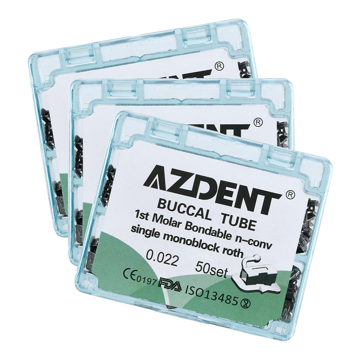 3 Boxes AZDENT Dental Orthodontic Buccal Tube 1st Molar Bondable Monoblock Non-convertible Roth 0.022 50Sets/Box - azdentall.com