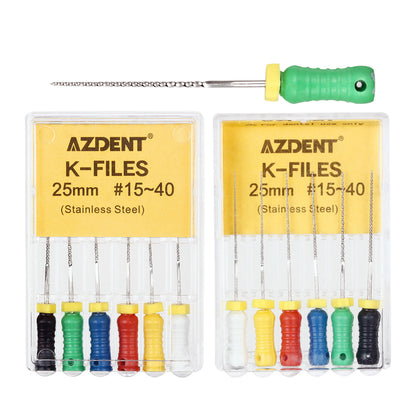 AZDENT Dental Hand K-Files Stainless Steel 25mm #15-80 6p/Pk 9 Color-azdentall.com