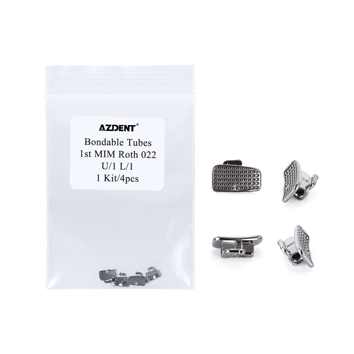 AZDENT Dental Orthodontic Bondable Tube 1st MIM Monoblock Roth 0.022 Laser Mark 4pcs/Bag - azdentall.com