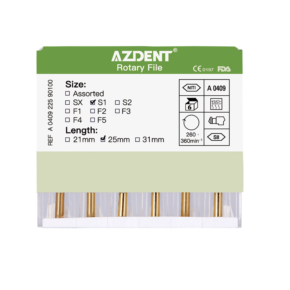 AZDENT Dental NITI Rotary Engine Files Heat Activated 25mm S1 6pcs/Pk-azdentall.com