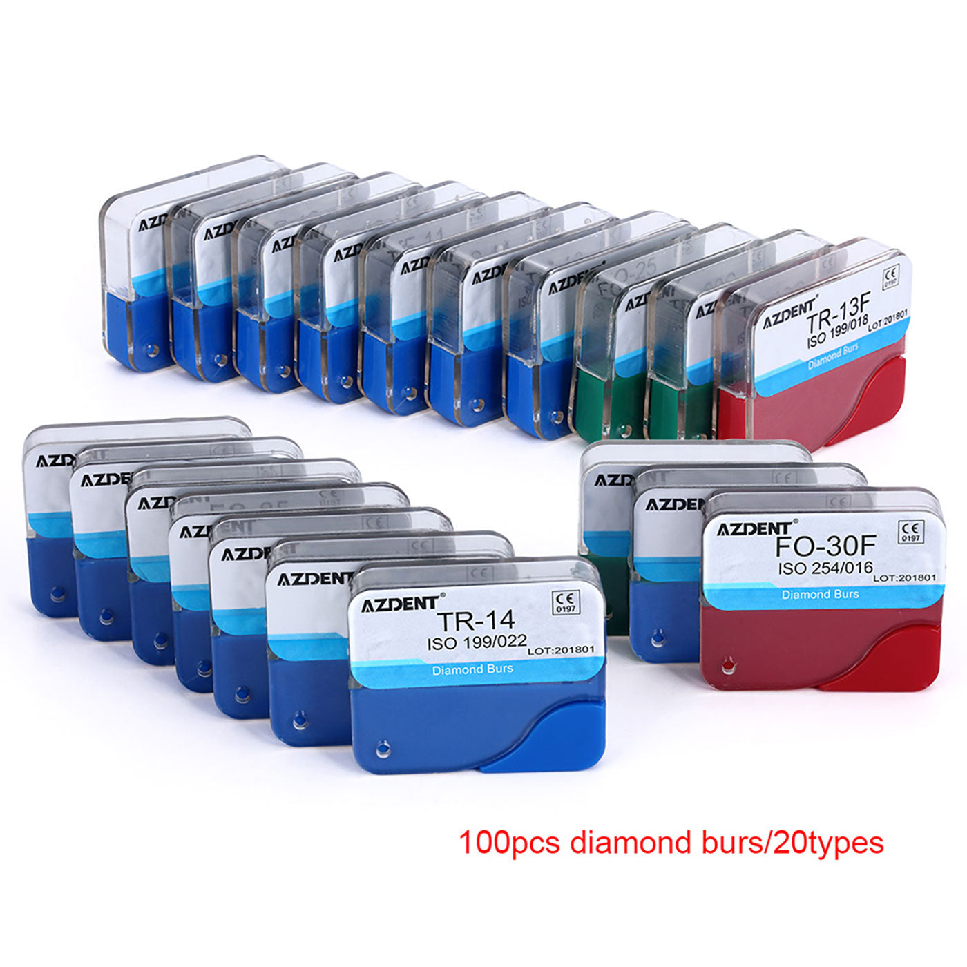 100pcs AZDENT Dental Diamond Burs FG 1.6MM 20 Model/Kit-azdentall.com