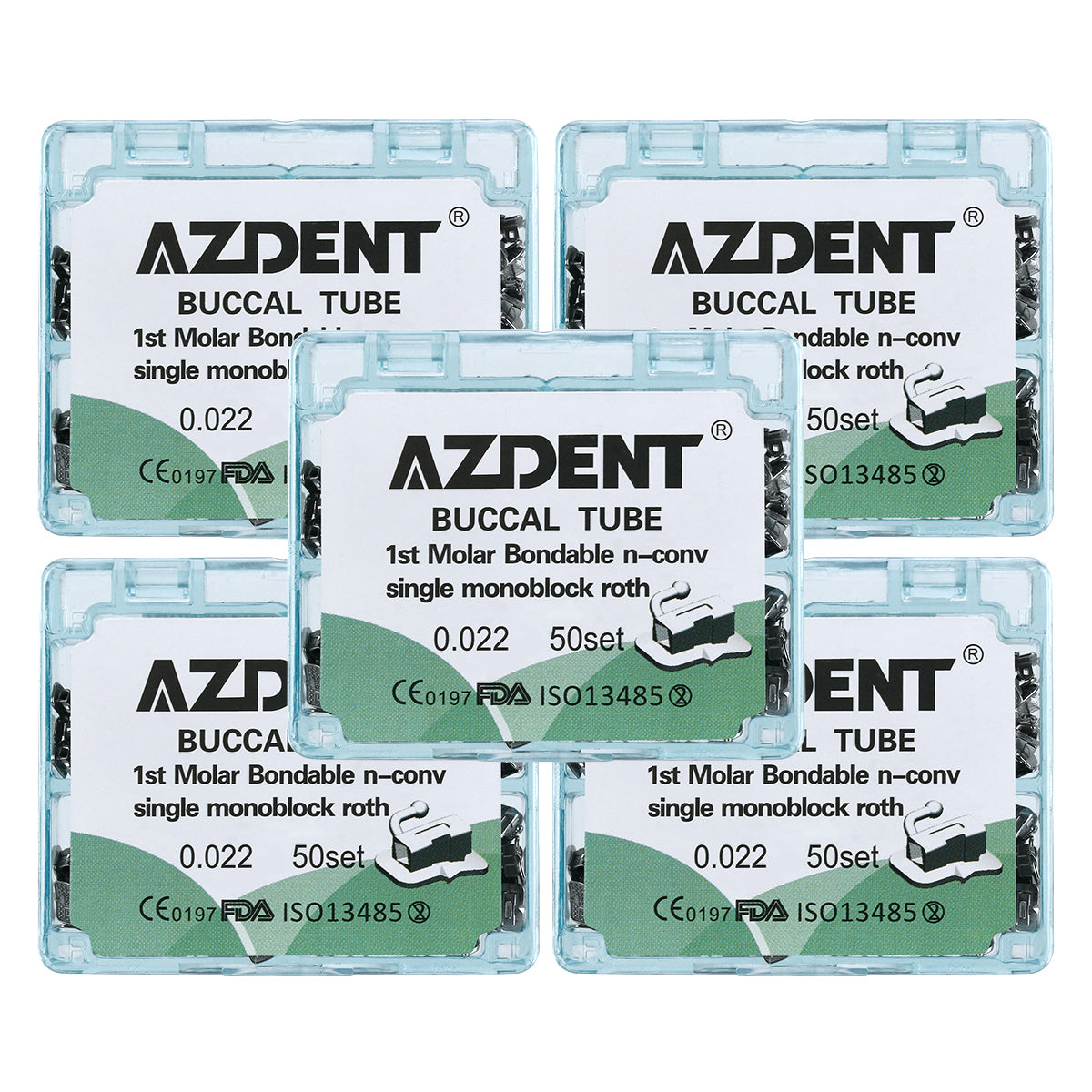 5 Boxes AZDENT Dental Orthodontic Buccal Tube 1st Molar Bondable Monoblock Non-convertible Roth 0.022 50Sets/Box - azdentall.com