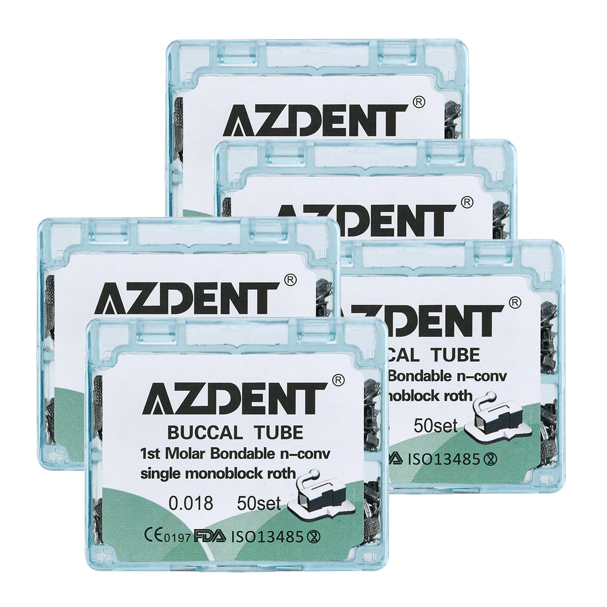 5 Boxes AZDENT Dental Orthodontic Buccal Tube 1st Molar Bondable Monoblock Non-convertible Roth 0.018 50Sets/Box - azdentall.com