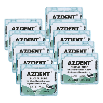 10 Boxes AZDENT Dental Orthodontic Buccal Tube 1st Molar Bondable Monoblock Non-convertible Roth 0.018 50Sets/Box - azdentall.com